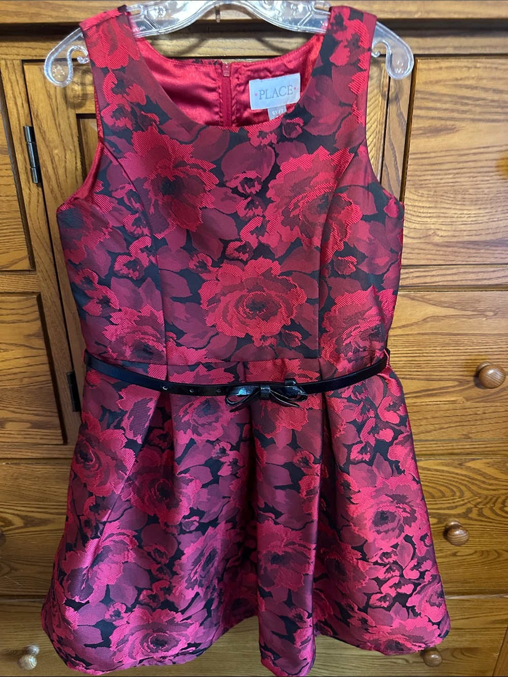 The Children's Place Red and Black Floral Jacquard Fit & Flare Dress